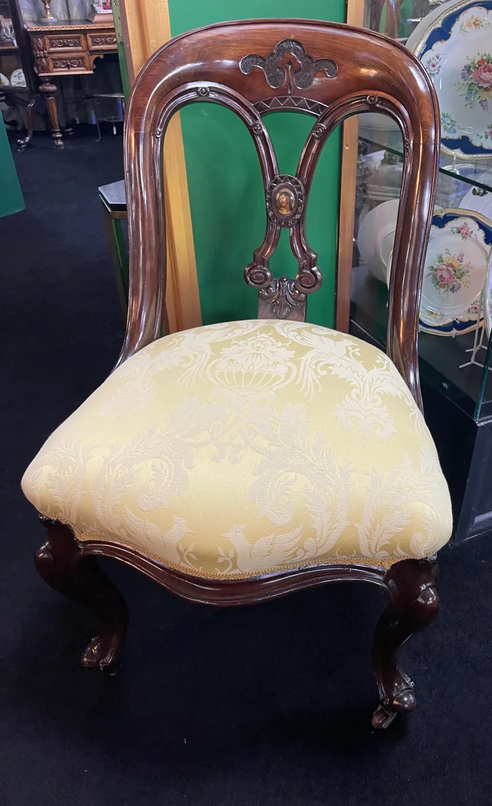 Fine 19th c. Mahogany Chair Inset With Porcelain Panels.