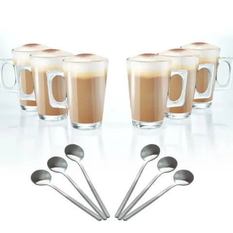 Set of 6 Latte Glasses With Spoons Latte Mugs 240ml Temperature Resistant
