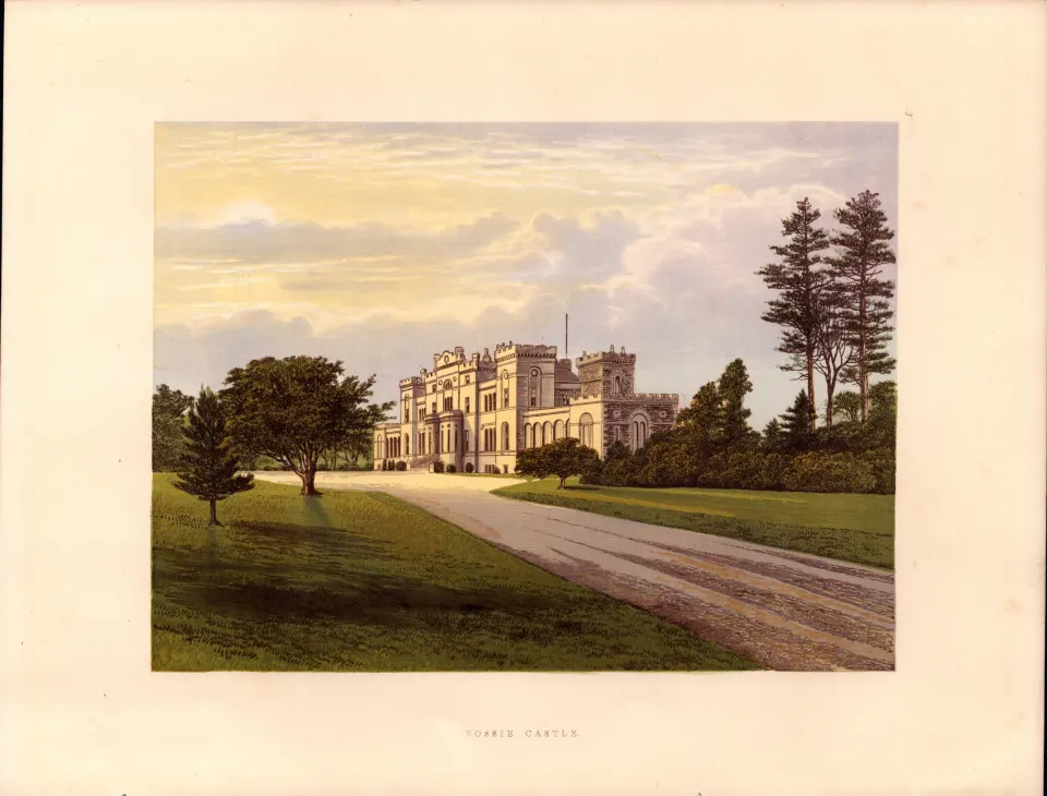 Rossie Castle Montrose Scotland Gilt-Edge Coloured Antique Book Plate.