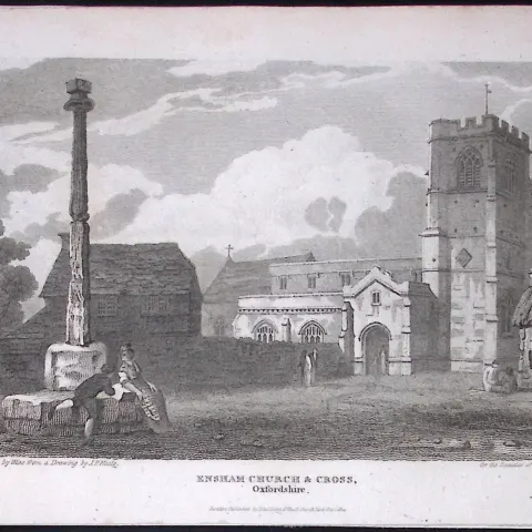 Ensham Church & Cross Oxfordshire Antique 212 Years-Old Steel-Engraving-57