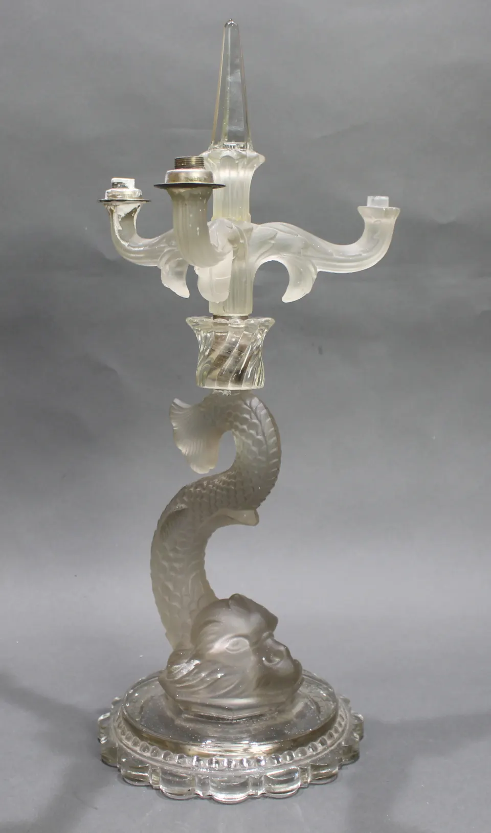 Vintag Frosted Glass Figural Candelabrum in the Baccarat Taste