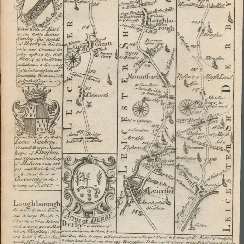 Britannia Depicta E Bowen Rare c1730 Map Leicester Loughborough Derby Northampton
