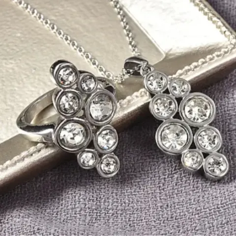 New! White Crystal Ring & Pendant With Chain