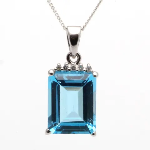 9ct White Gold Diamond And Blue Topaz Pendant 0.01