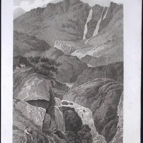 Gellforth Spout Lake District Antique 211 Years-Old Georgian Steel-Engraving-212