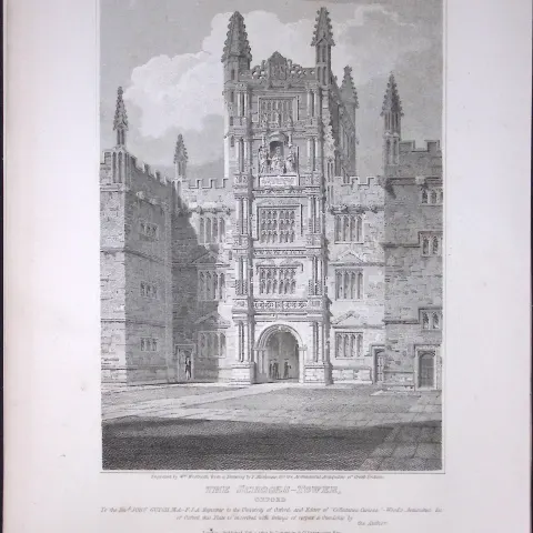 The School’s Tower Oxford 190 Years-Old John Britton Antique Steel Engraving-178