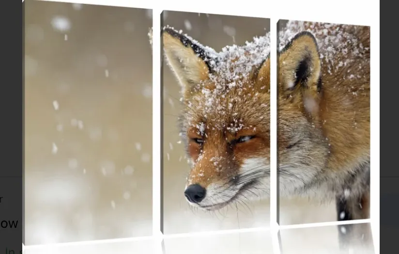 3 Piece Fox In The Snow Canvas Picture