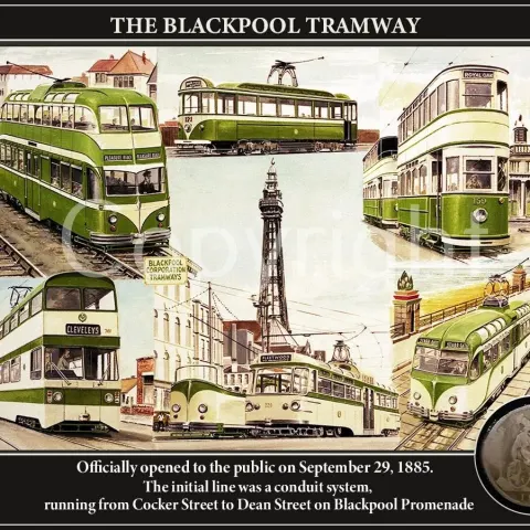 Blackpool Tramway First Opened Original 1885 Penny Coin Metal Display