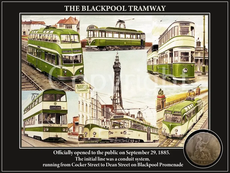 Blackpool Tramway First Opened Original 1885 Penny Coin Metal Display