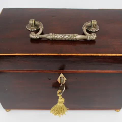 Georgian Mahogany Double Tea Caddy with Brass Handle