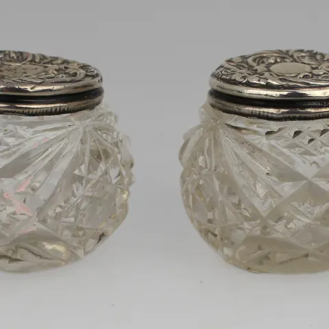 Pair of Cut Glass Silver Topped Pots Birmingham 1907 Henry Hobson
