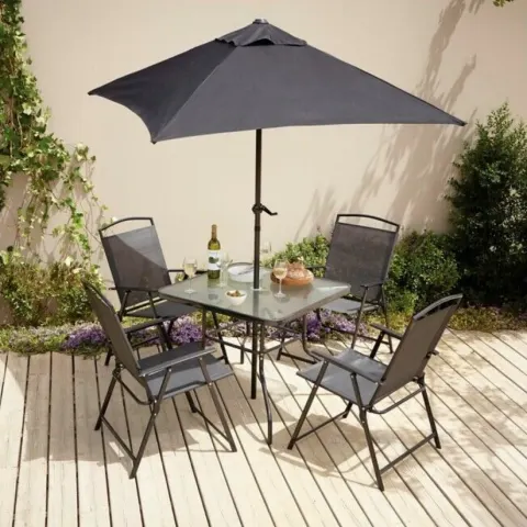 (43/6C) RRP £149. Miami 6 Piece Patio Set Charcoal. Matching Linen colour scheme. Chairs feature li