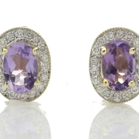 9ct Yellow Gold Amethyst and Diamond Cluster Earring (A0.86) 0.18 Carats