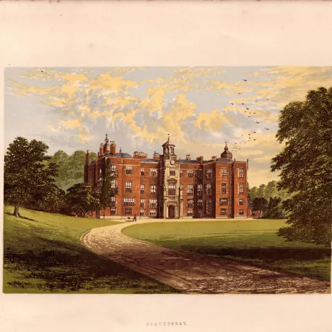 Beaudesert Warwickshire Gilt-Edge Coloured Antique Book Plate.