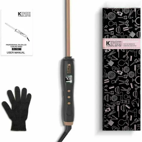 KIPOZI 3/10 Inch Ceramic Thin Curling Iron Wand Curler Iron Fast Heat Resistant L11a