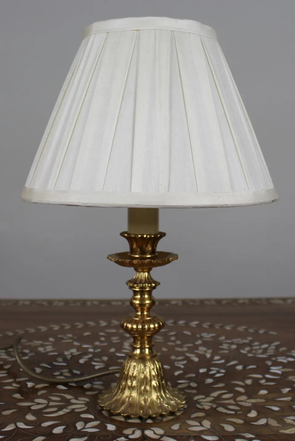 Vintage Gilt Metal Table Lamp with Pleated Shade