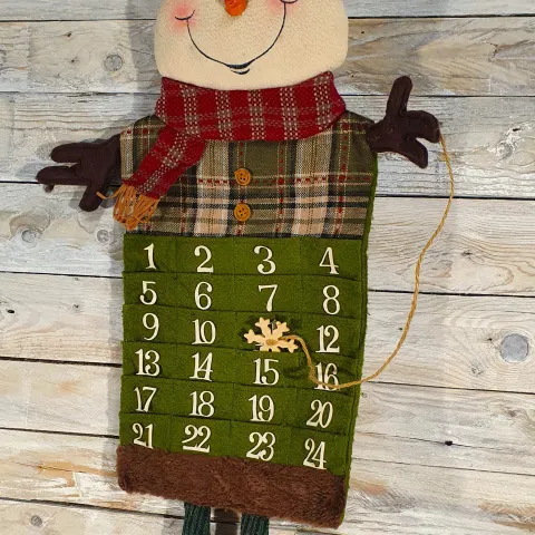 Luxury 3D fabric Snowman advent calendar. 75cm long x 40cm