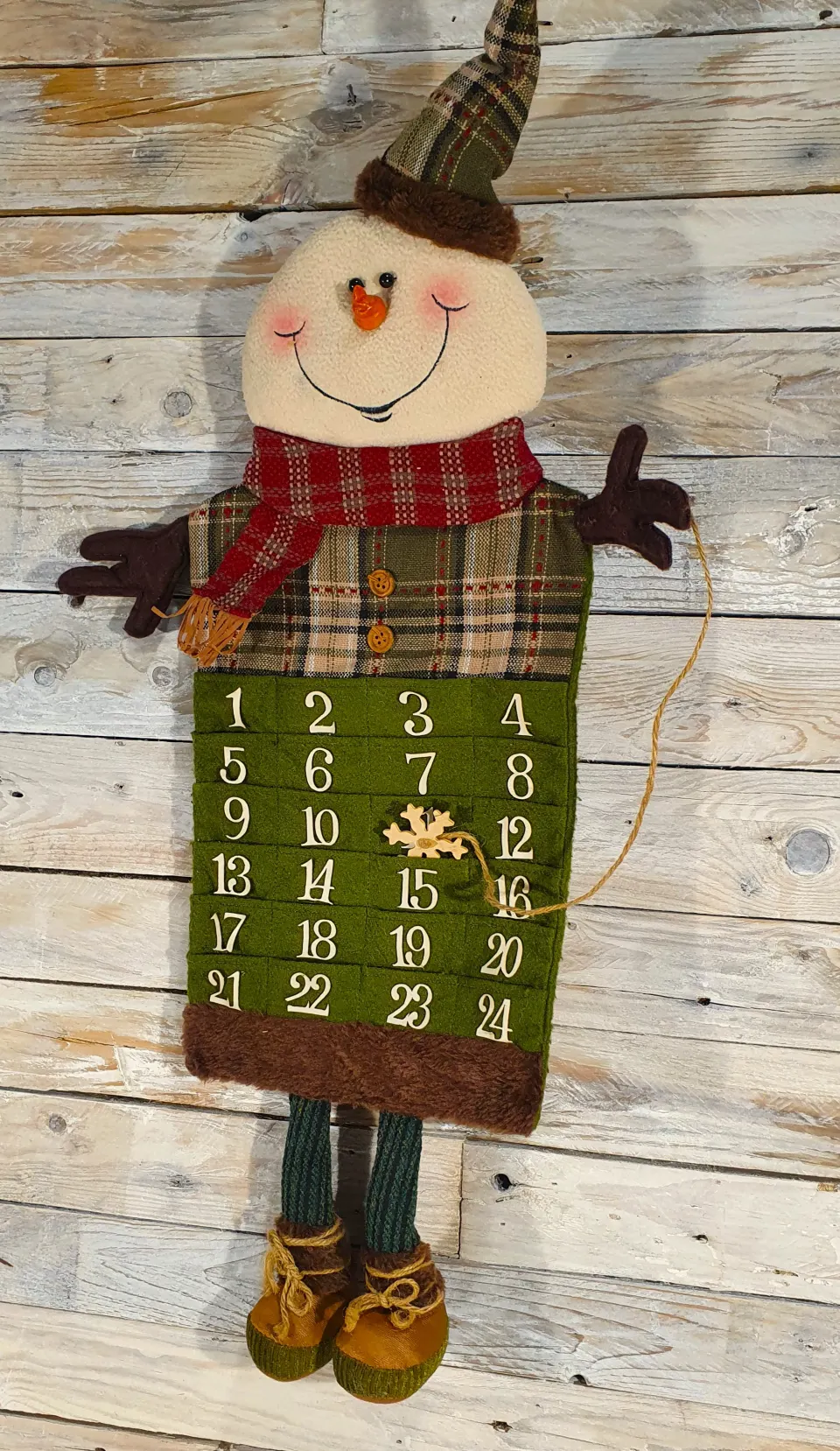 Luxury 3D fabric Snowman advent calendar. 75cm long x 40cm