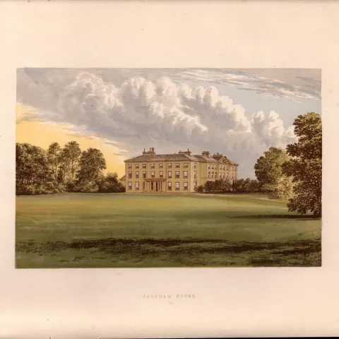 Farnham House Cavan Ireland  Gilt-Edge Coloured Antique Book Plate.