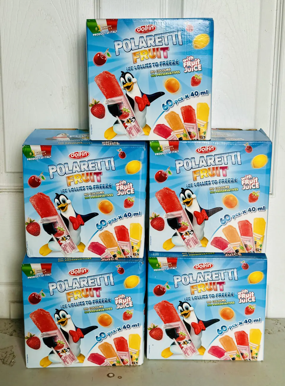 5 x Dolfin Polaretti Fruit Juice Freezer Pops Pack of 60x40ml BBE June 25 New Sealed Boxes
