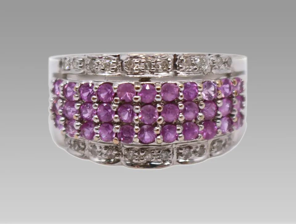 Pink Sapphire & Diamond 18ct White Gold Band Ring