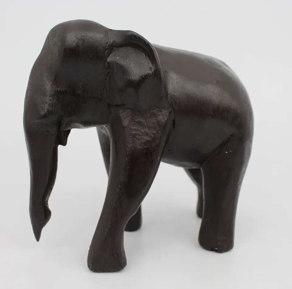 Hand-Carved Wooden Elephant Figure