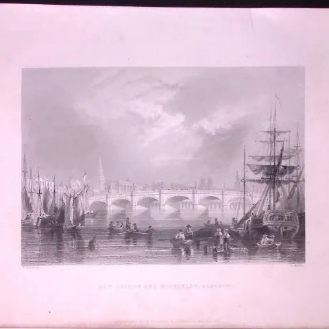 Bromielaw Bridge Glasgow Scotland WH Bartlett 1842 Antique Steel Engraving-81