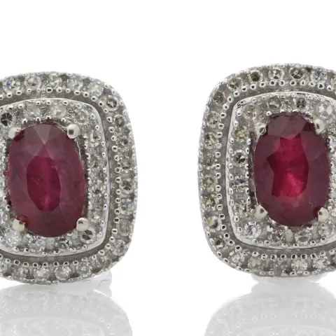 9ct White Gold Oval  Ruby and Diamond Earrings