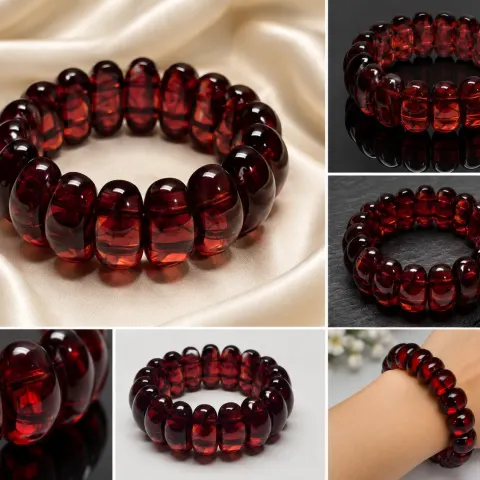 Deep Red Amber-Style Stretch Bracelet