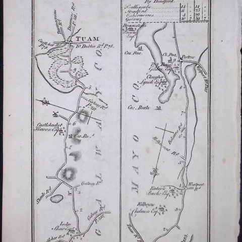 Ireland 245 Years -Old Antique Road Map Tuam, Castlebar, Galway-216