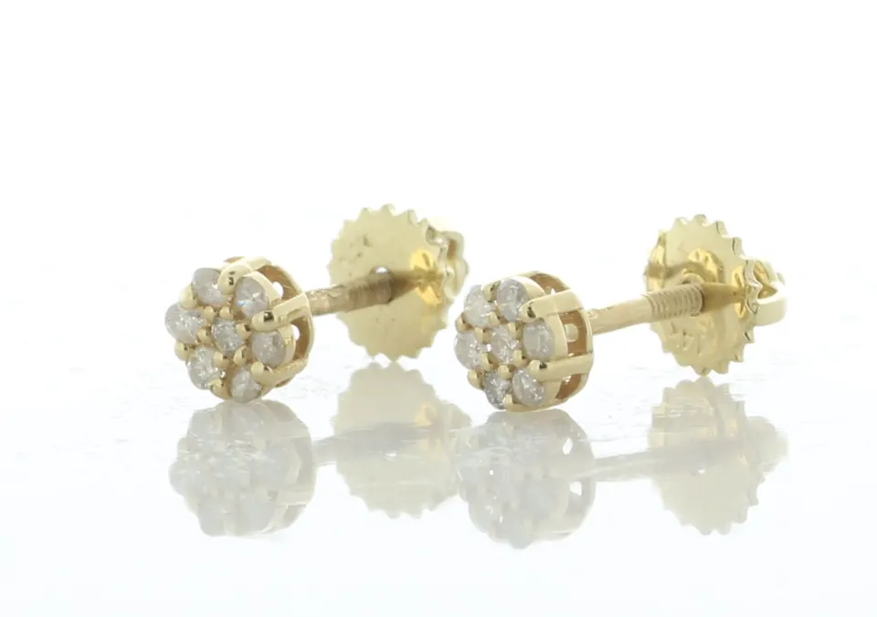14ct yellow Gold Round Cluster Diamond Stud Screw back Earring 0.25 Carats