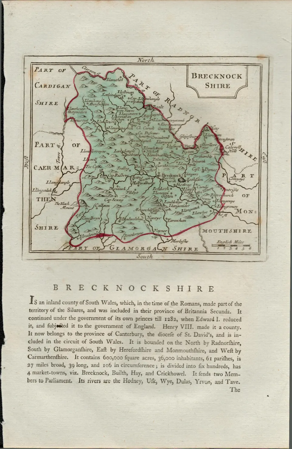 Wales Brecknockshire Antique c1783 F Grose Copper Coloured George III Map.