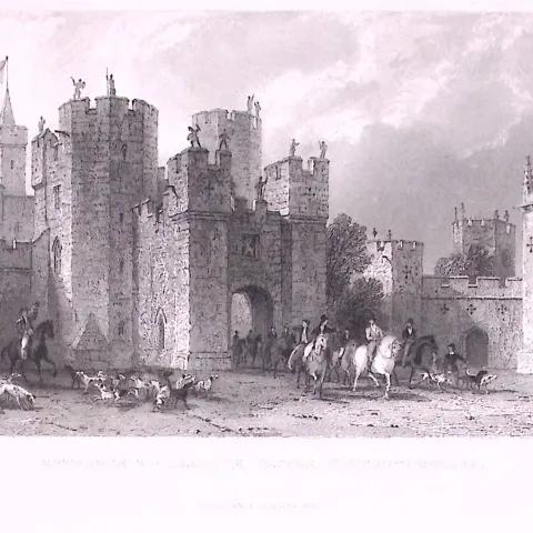 Alnwick Castle Entrance Northumberland Antique Steel Engraving-28-TR
