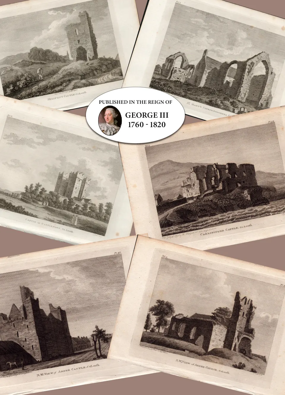 Co Louth Ireland Job-Lot  F. Grose 1792-1797 Antique Copper Block Engravings-1