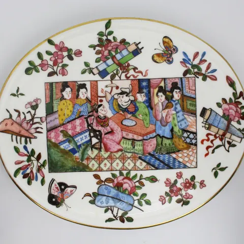 Victorian Derby Porcelain Hand Painted Chinoiserie Oval Plaque