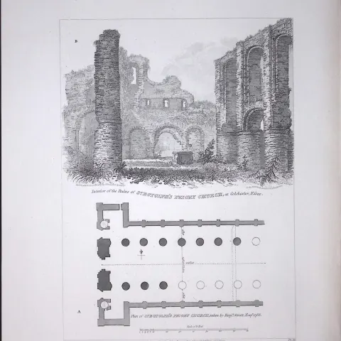 St Botolph Priory Church Essex Rare John Britton Antique Steel Engraving-3