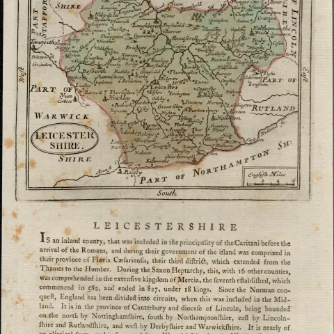 Leicestershire Antique c1783 F Grose Copper Coloured George III Map.