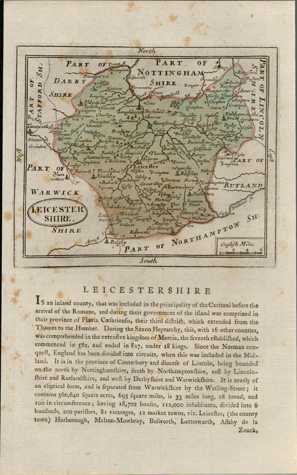 Leicestershire Antique c1783 F Grose Copper Coloured George III Map.