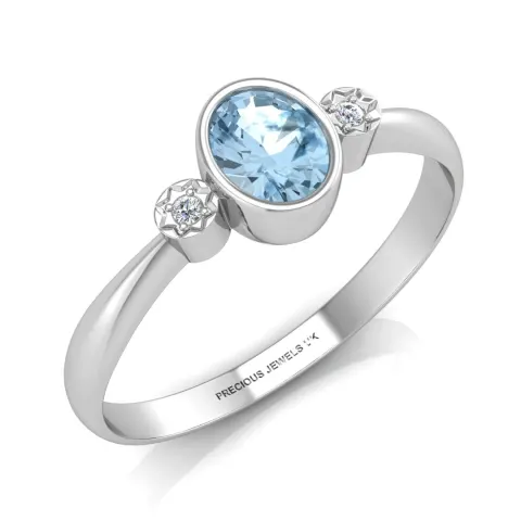 9ct White Gold Shoulder Set Diamond And Blue Topaz Ring 0.01
