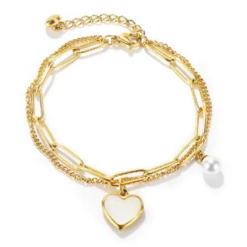 14 x Heart Pearl Charm Bracelet For Women