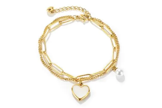 14 x Heart Pearl Charm Bracelet For Women