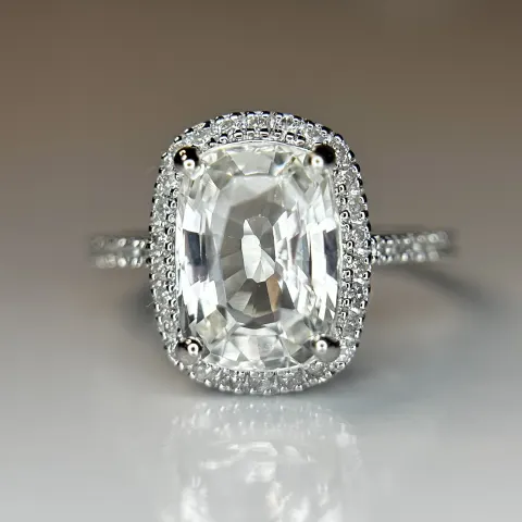 Beautiful 4.19 CT Unheated Ceylon White Sapphire With Natural Diamonds & 18k Gold