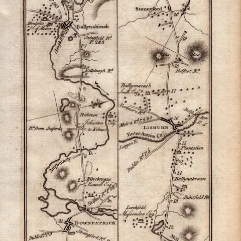Ireland Rare Antique 1777 Map Downpatrick Antrim Lisburn Crumlin.