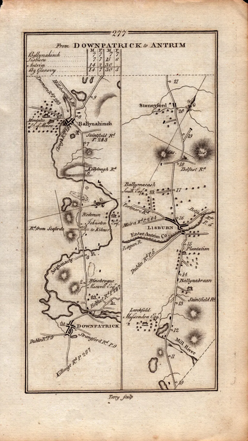 Ireland Rare Antique 1777 Map Downpatrick Antrim Lisburn Crumlin.