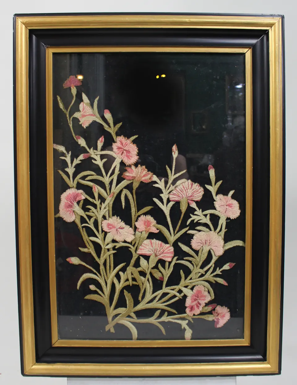 Victorian Needlework Set in Black & Gilt Frame