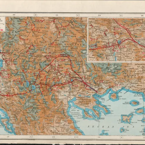 WW1 Greece  Salonika , Doran District Antique Map 1922.