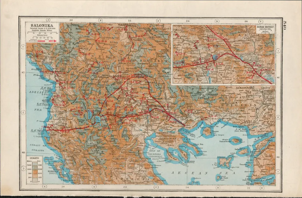 WW1 Greece  Salonika , Doran District Antique Map 1922.
