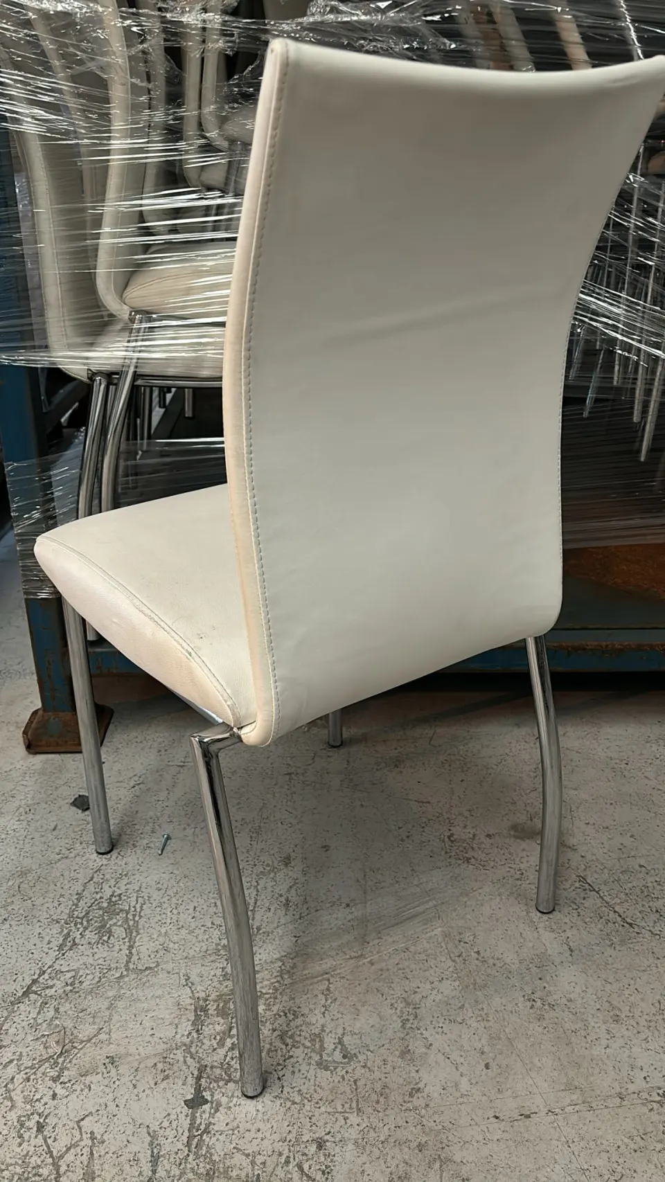 20 x Alaskan Stacking Chairs Stainless Steel Frame with White Faux Leather