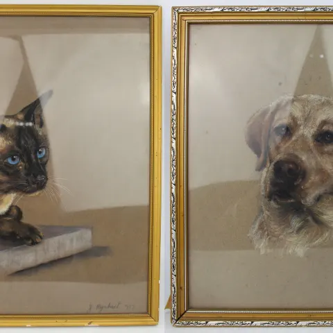 Pair of Original Pastel Animal Portraits by Jeanne Rynhart (1946-2020)