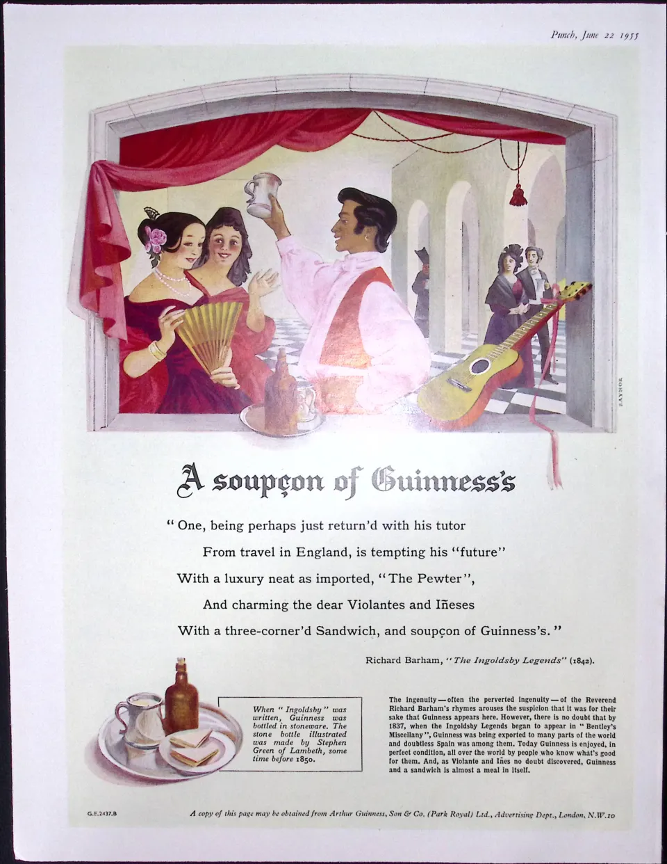 Guinness 70 Years-Old Advert 1955 a Soupcon of Guinness G.E.2437-B